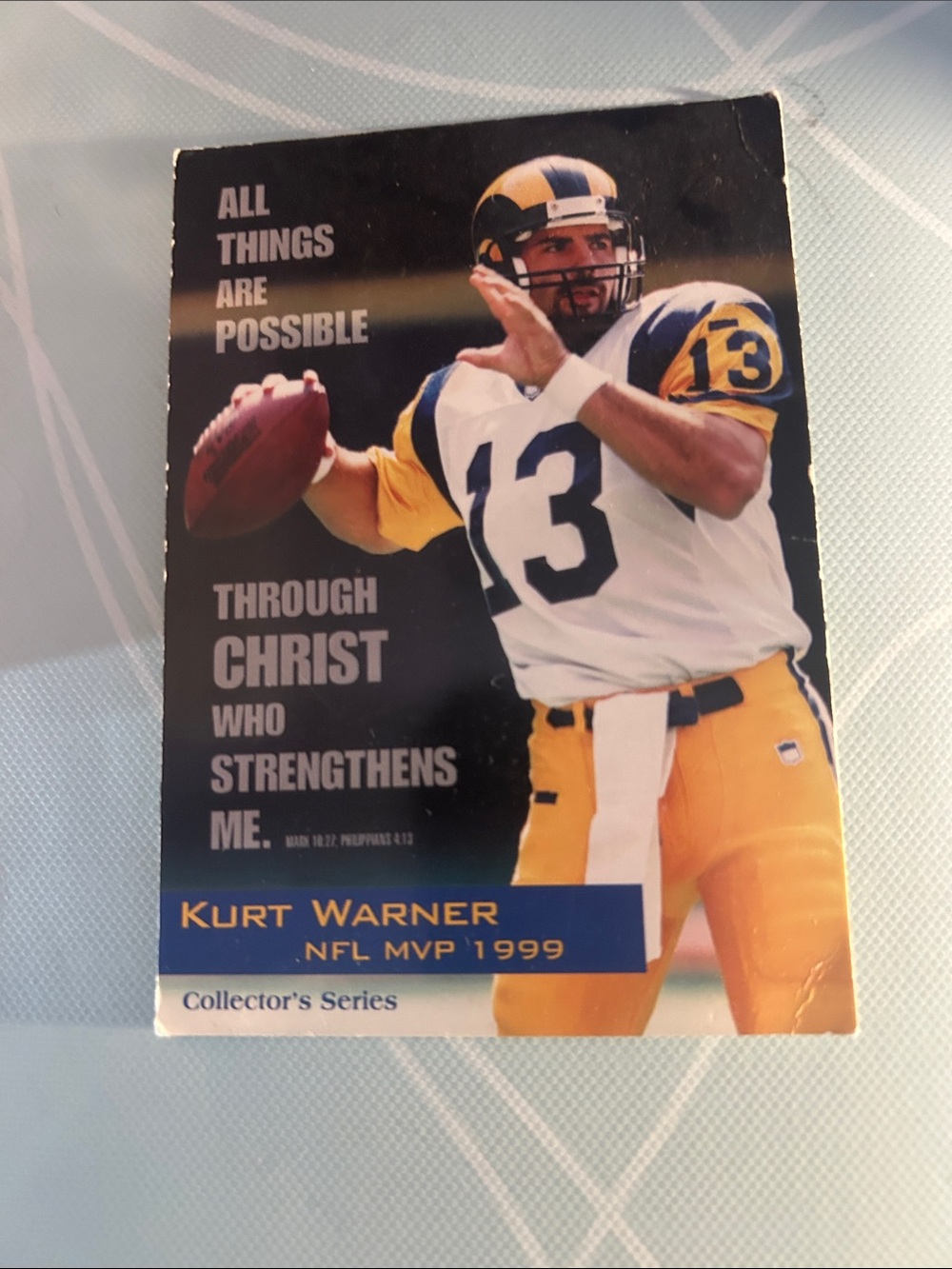 Kurt Warner NFL MVP 1999 Collector Card 
3 1/2” X5”